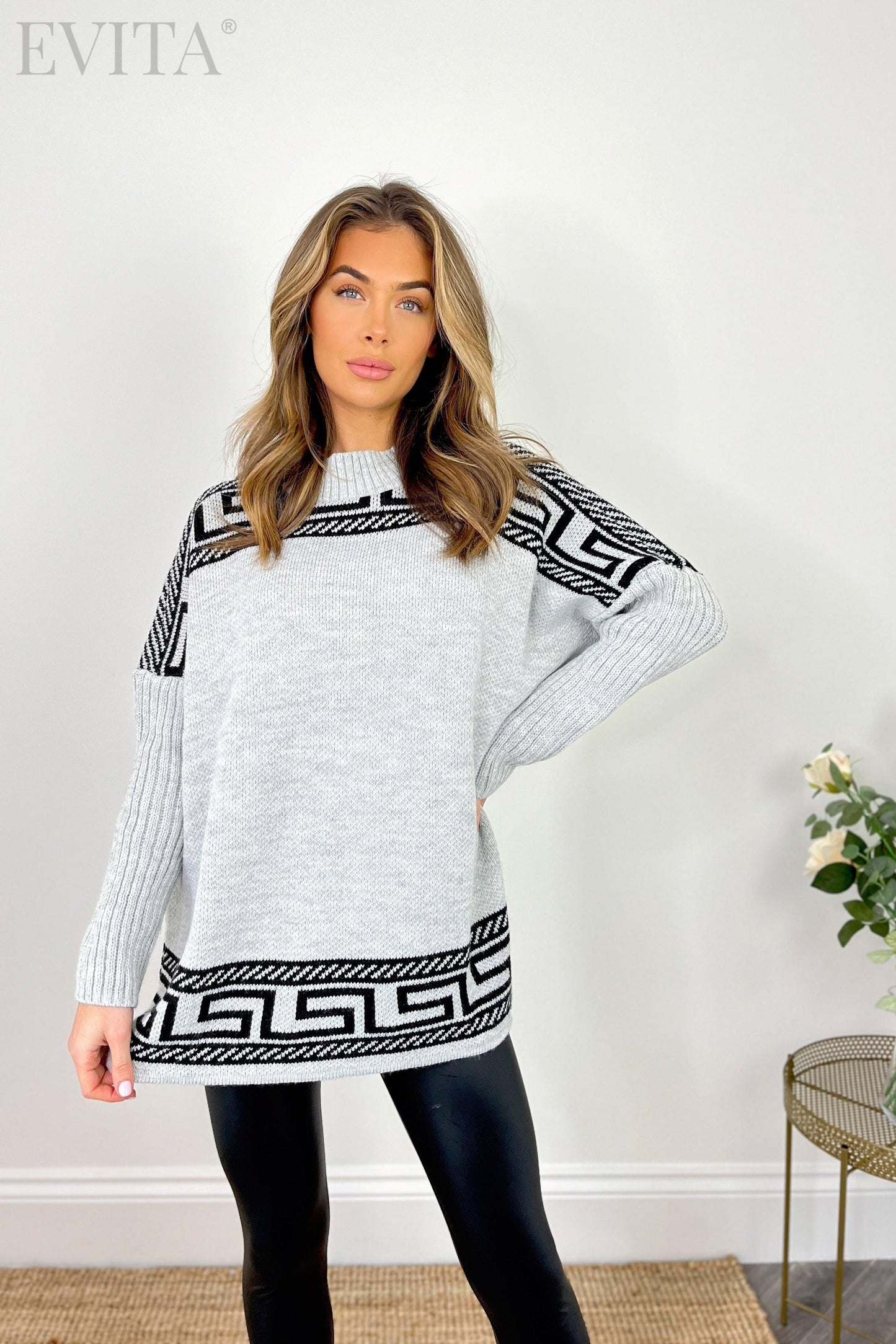 Greek E Design Long Sleeve Knitted Jumper Top
