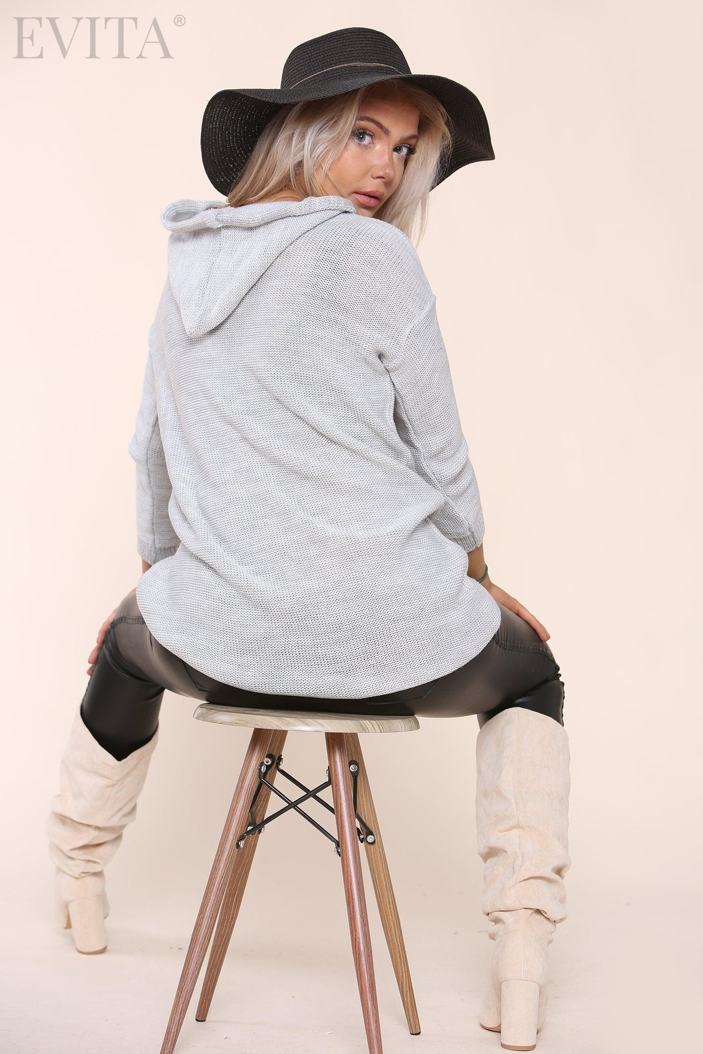 Lightweight Hooded Long Sleeve Knitted Jumper Top