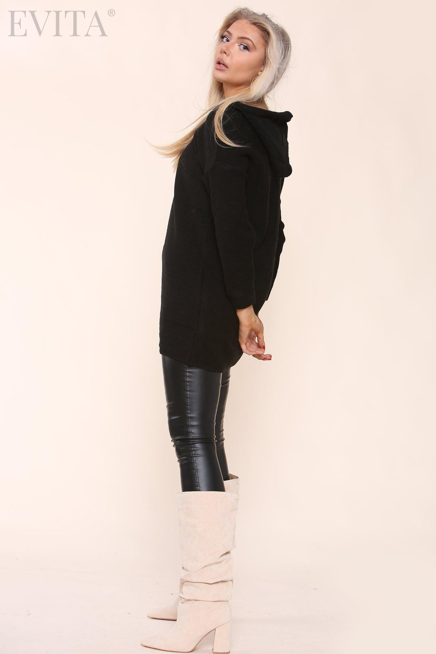 Lightweight Hooded Long Sleeve Knitted Jumper Top