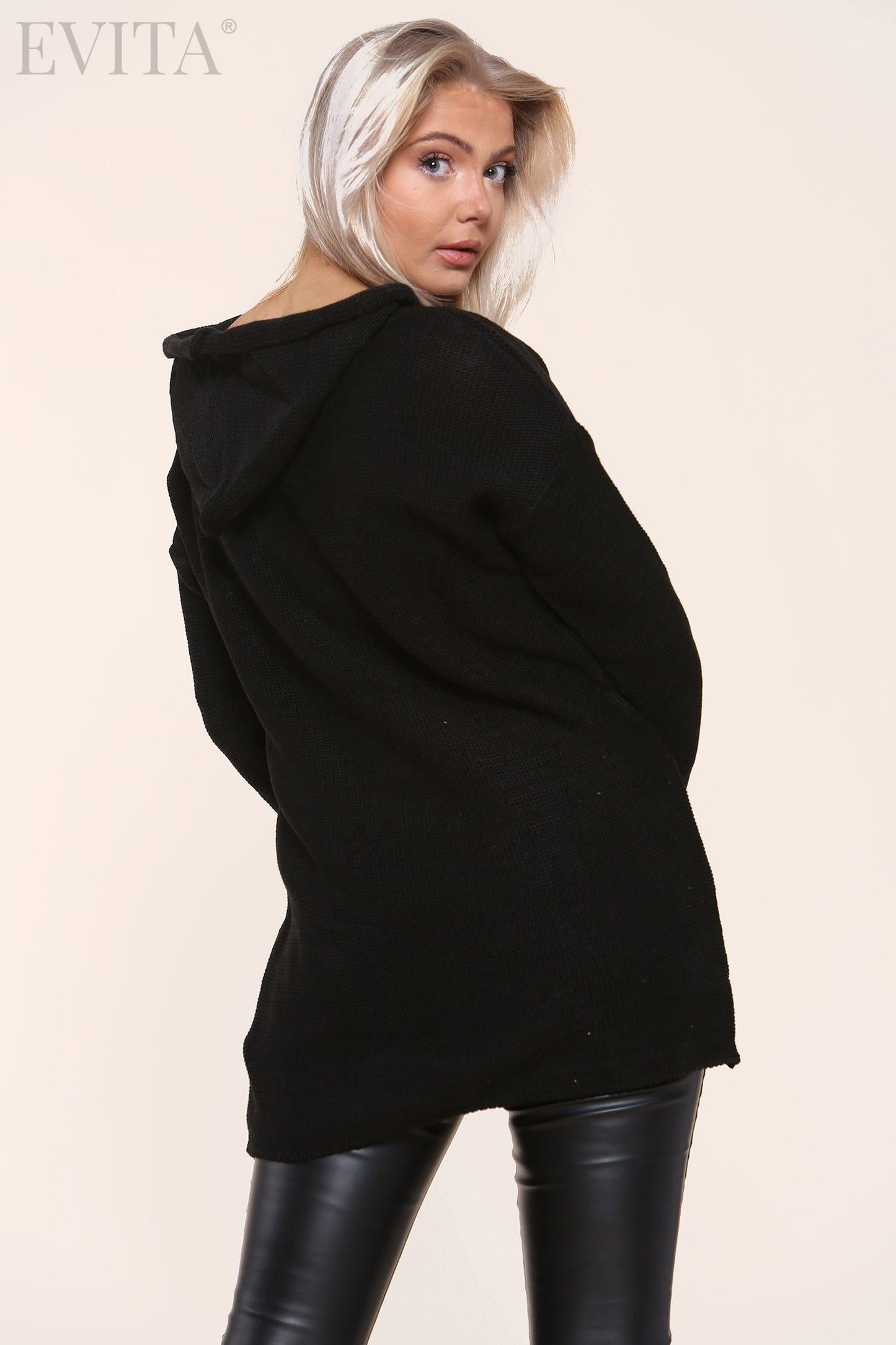 Lightweight Hooded Long Sleeve Knitted Jumper Top
