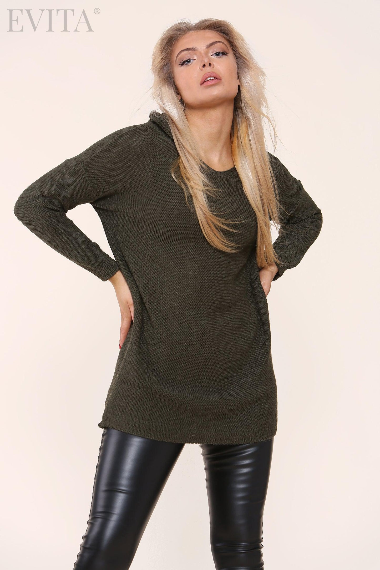 Lightweight Hooded Long Sleeve Knitted Jumper Top