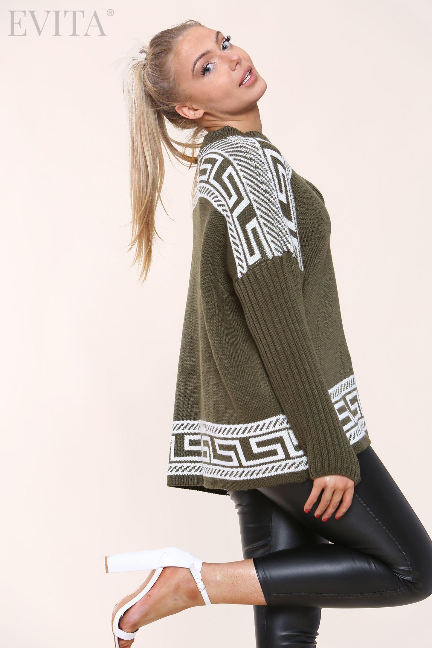 Greek E Design Long Sleeve Knitted Jumper Top