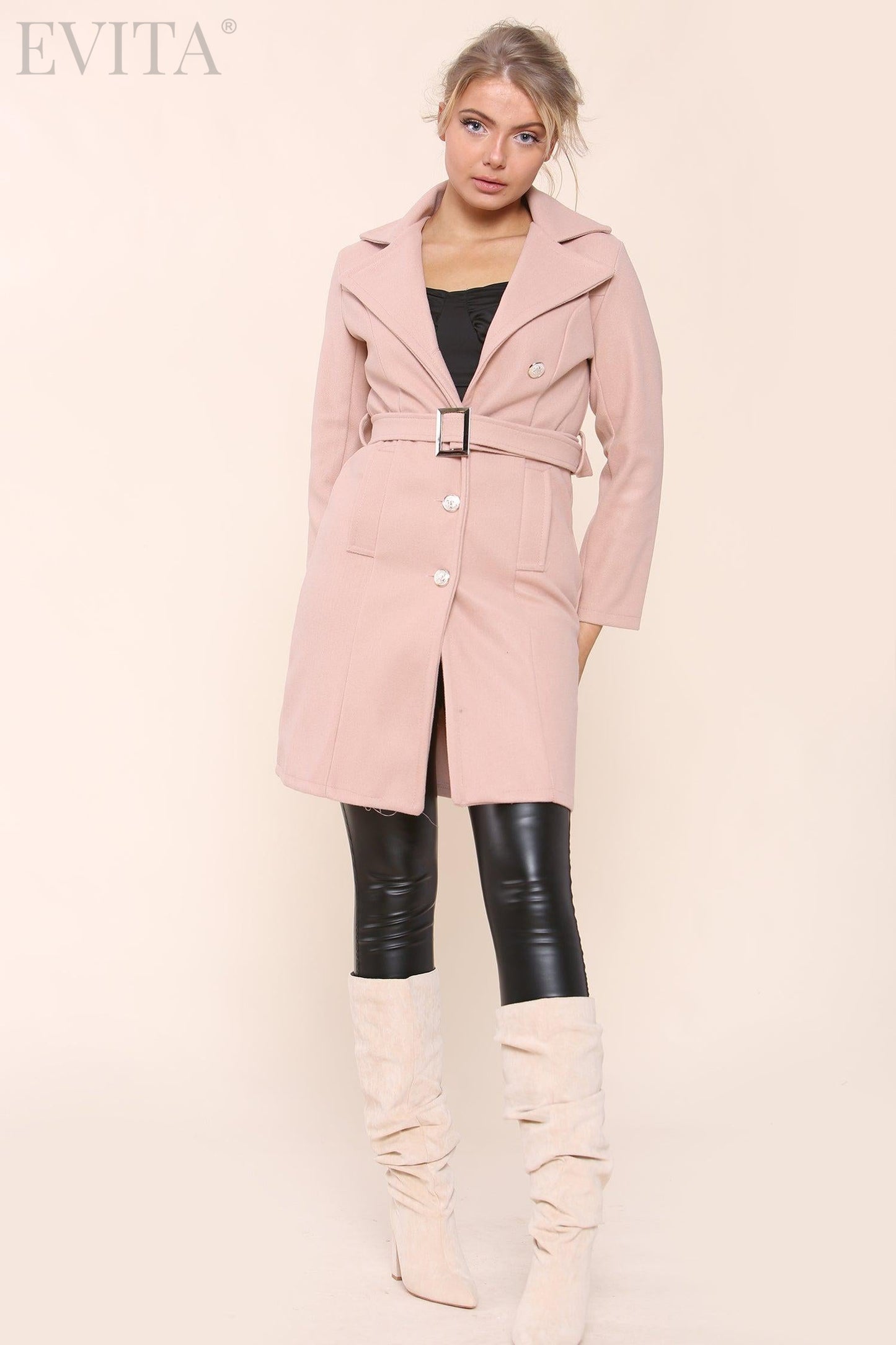 Lapelled Jacket Wool Look With Belt