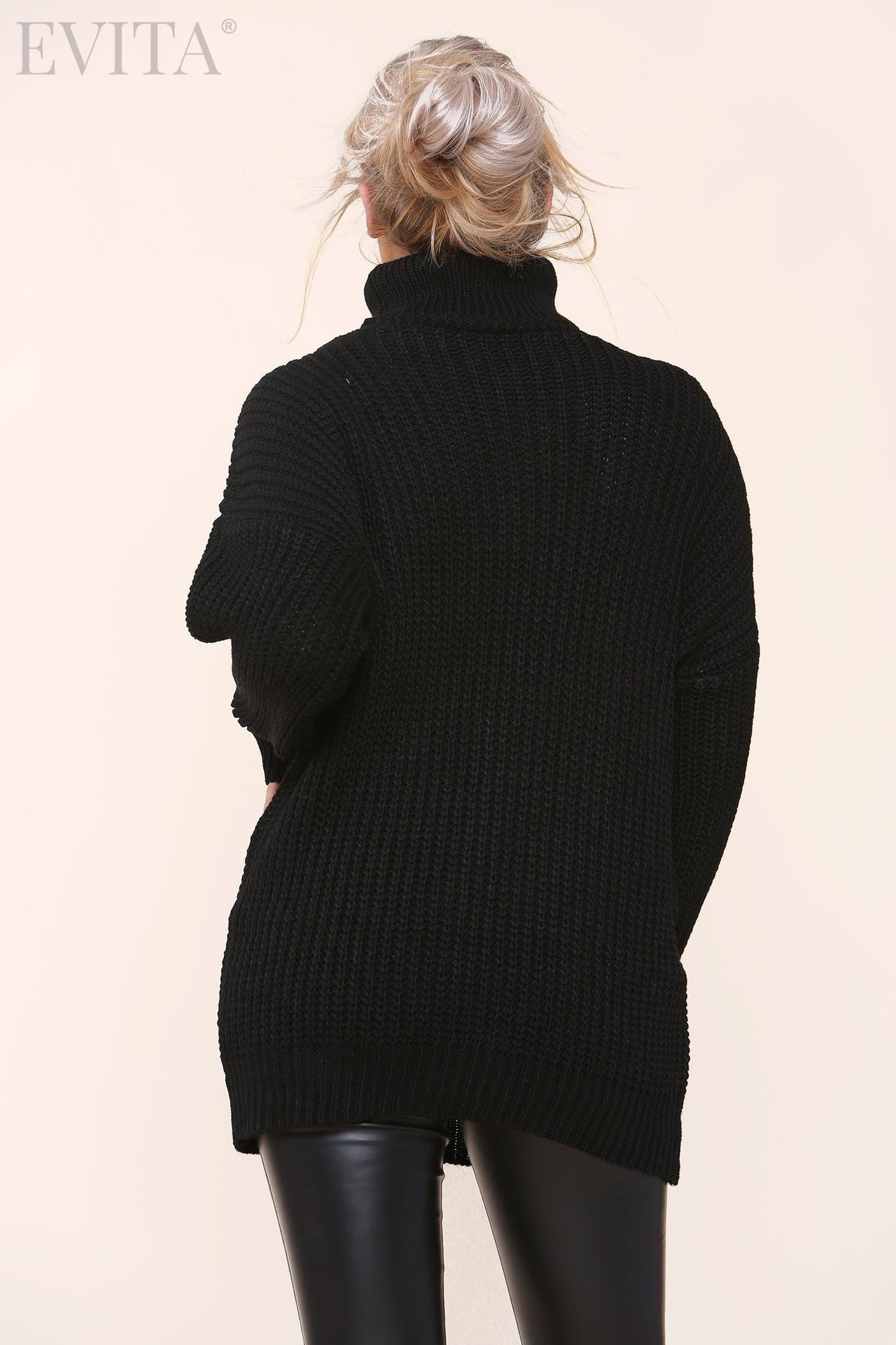 Cable Knit Long Sleeve Polo Neck Jumper Dress