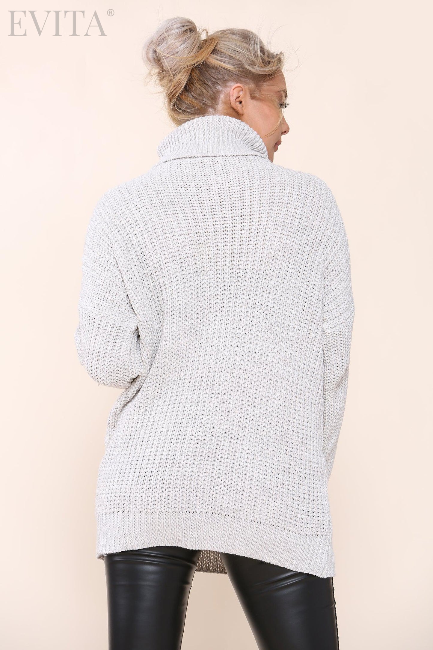 Cable Knit Long Sleeve Polo Neck Jumper Dress