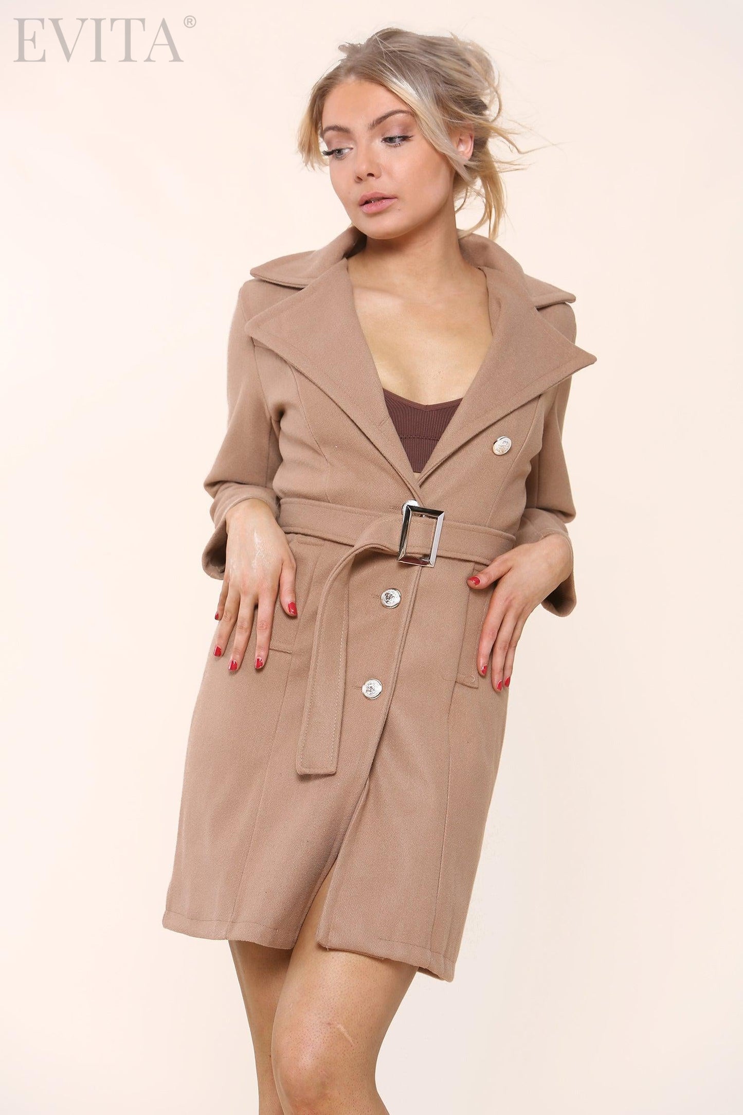 Lapelled Jacket Wool Look With Belt