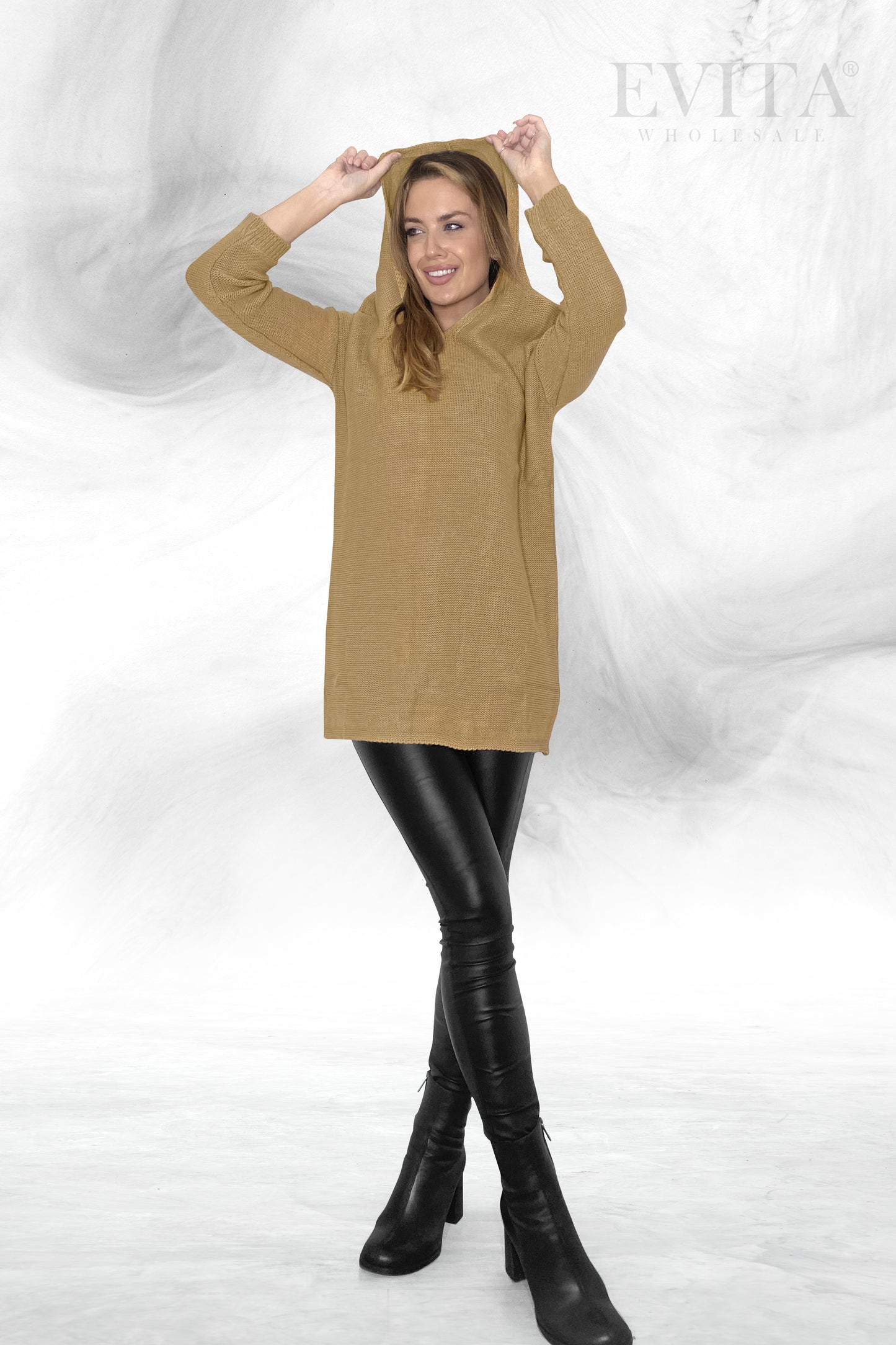 Lightweight Hooded Long Sleeve Knitted Jumper Top