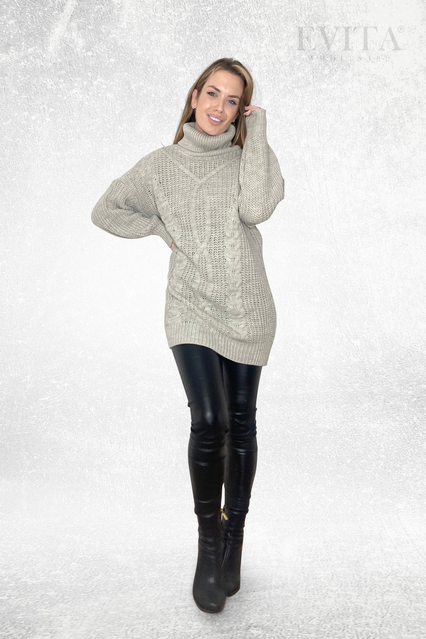 Cable Knit Long Sleeve Polo Neck Jumper Dress