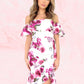 Floral Print Bardot Off-Shoulder Frill Midi Dress