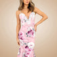 Flower-Printed Midi Dress with Lace Detail, Strap, Frill Hem and Bodycon Fit