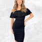 Off-Shoulder Frill Bardot Midi Dress