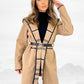 Plain Check Lined Wool Look Hooded Coat with Belt