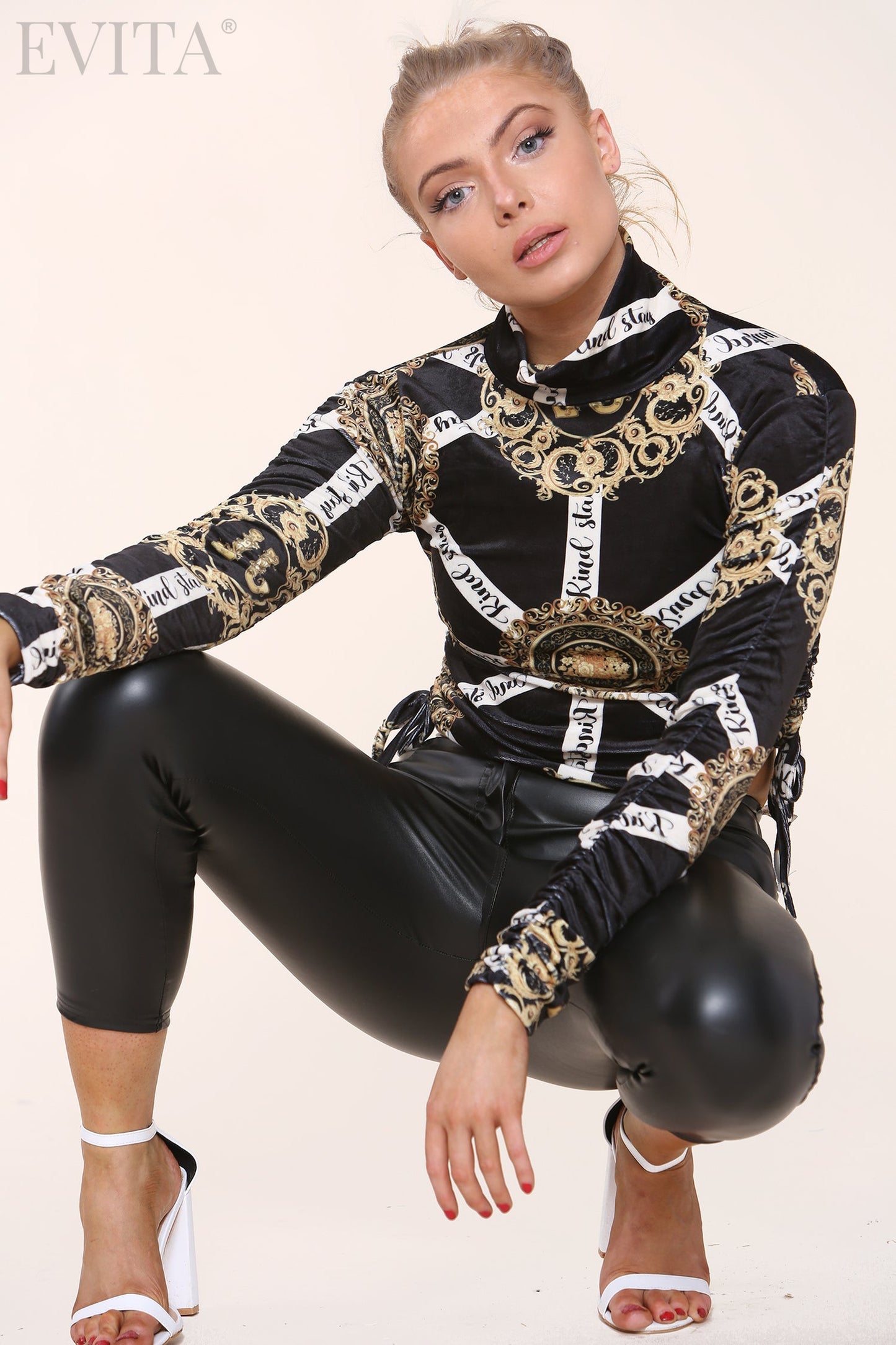 Chain Print Rouged Jersey Long Sleeve Top