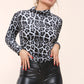 Animal Print Ruched Long Sleeve Jersey Top
