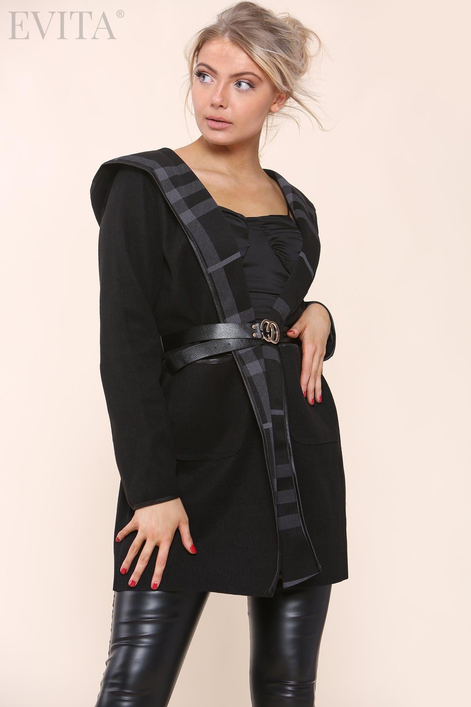 Hooded coat hot sale with belt