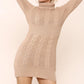 Knitted Cable Ribbed Waist Polo Neck Long Sleeve Jumper Dress
