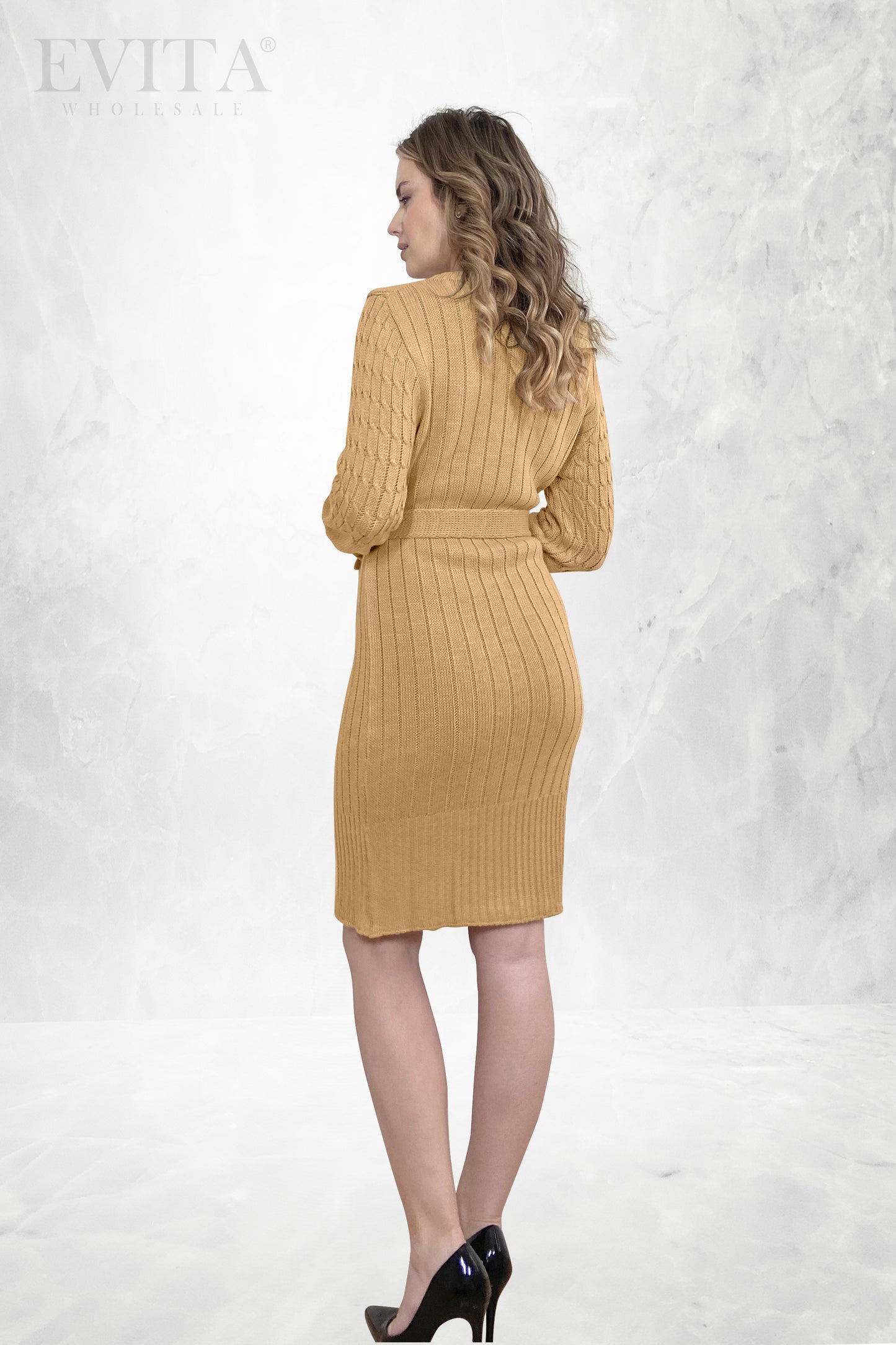 Turtle Neck Fine Cable Knitted Long Sleeve Jumper Dress